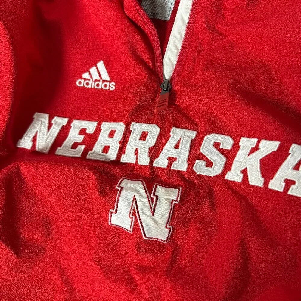 Adidas Men's Large Quarter Zip Pull Over Jacket (Nebraska) Meshed Lined